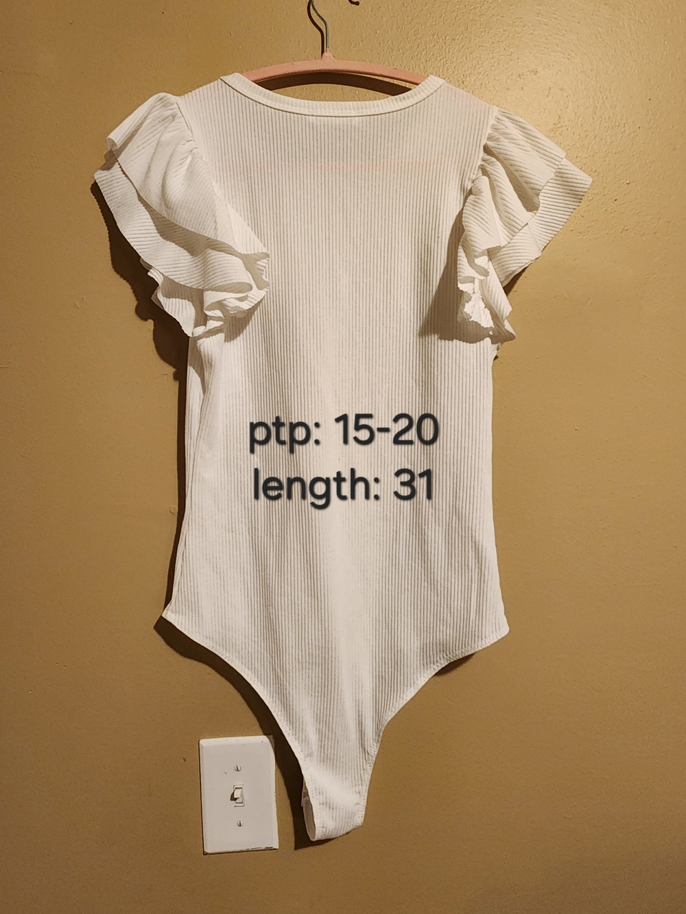 Wasabi+ Mint White Ribbed One-Piece Bodysuit with Ruffle Sleeves - Picture 4 of 4